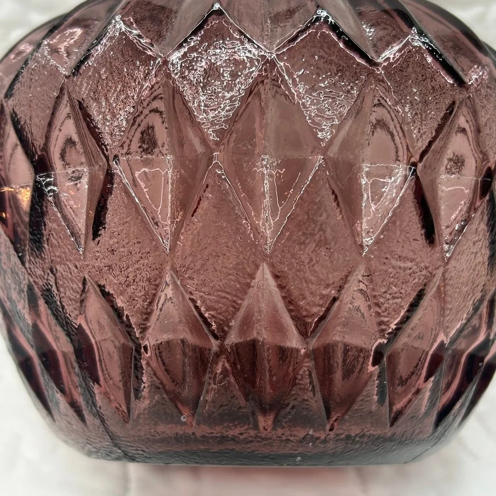 Vintage Italian Amethyst Purple Plum Art Glass Decanter Vase Ribbed Diamond 10